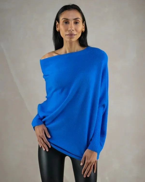 Asymetryczny, drapowany sweter