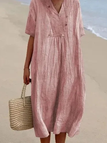 Damska bawełniana sukienka lniana w jednolitym kolorze